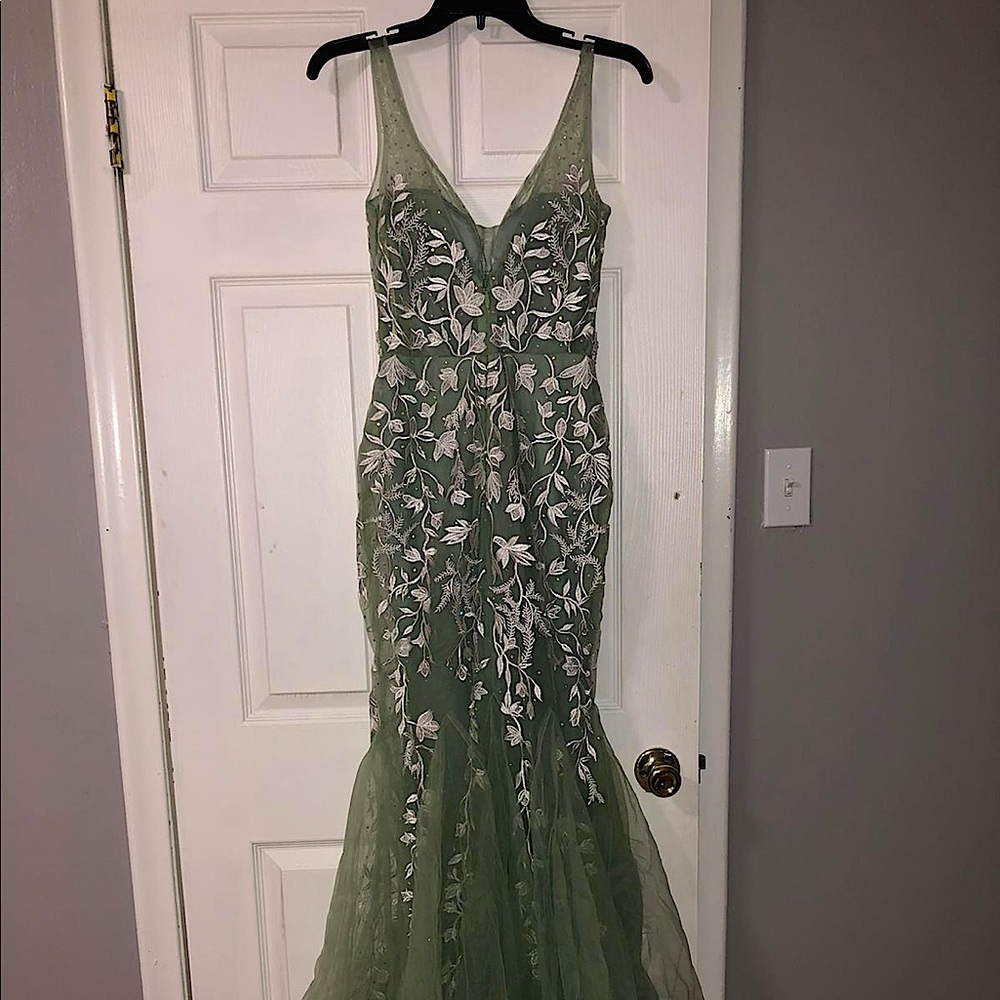Light green with white design dress